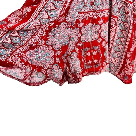 Lovestitch Womens Paisley Print Short Sleeve Romper Sz Medium Red V Neck - Picture 5 of 11